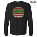 Striped Christmas FAKE Glitter Happy Face Long Sleeve Comfort Colors T-Shirt 'NLB'