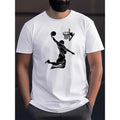 Basketball Dunk Jump Silhouette Print Short Sleeved T-shirt, Casual Comfy Versatile Tee Top, Men's Leisure Everyday Spring/Summer Clothing Made in USA