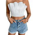 Summer Tube Tops Sleeveless Strapless Pleated Solid Plain Elegant Casual Cami Crop Top