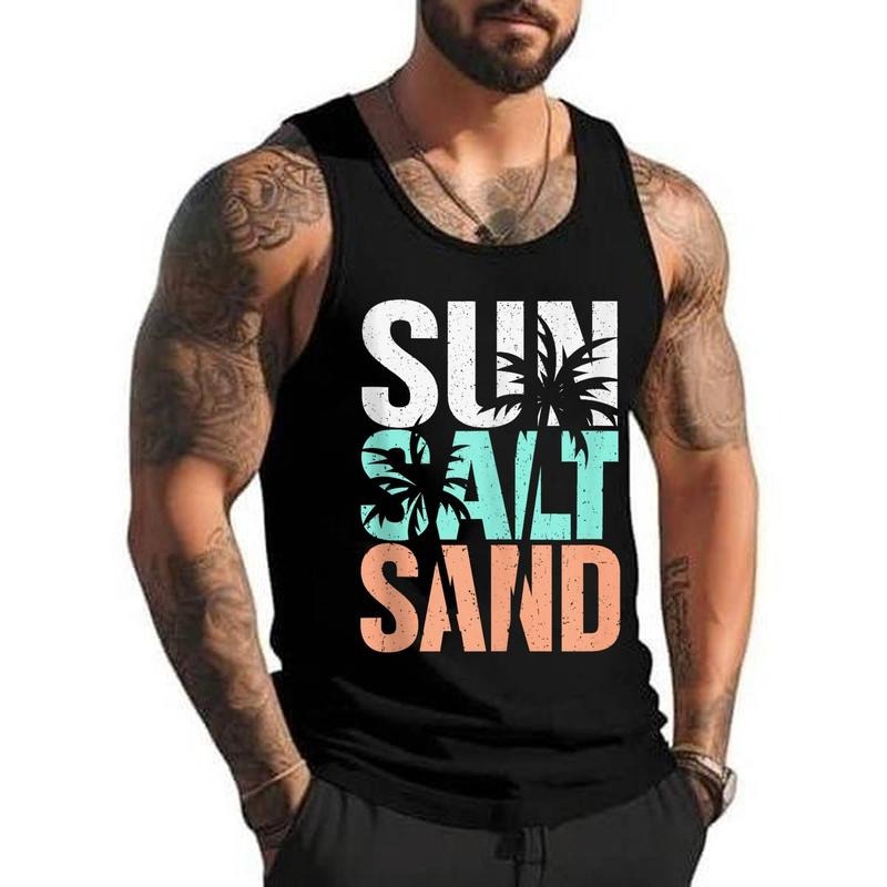 Sun Salt Sand Funny Summer Beach Vacation Palm Lover Unisex Tank Top, Cotton, Size S-3XL