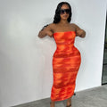 Sunset Strapless Mesh Maxi Dress in Tie Dye Pattern