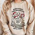 Surviving The Holidays One Meltdown at a Time Christmas Sweatshirt. Relaxed Christmas Unisex Pullover Crewneck Sweatshirt.