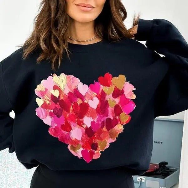 Valentine Day Heart Brushstroke T-shirt/Sweatshirt, Valentine, Valentines Day, Coquette Valentine T-shirt/Sweatshirt Trendy Cotton Top