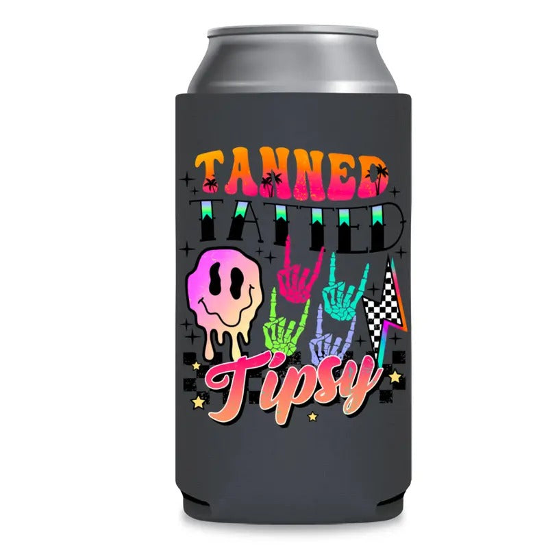 Tanned Tatted Tipsy Koozie Drinkware Neon