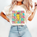 Teacher T-Shirt, Last Day of School T-Shirt, Back To School T-Shirt, Bright Doodle, Leopard