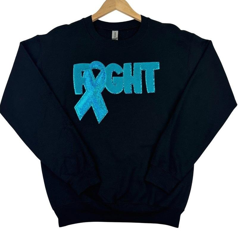 Teal Fighting Ribbon Patch Gildan Sweatshirt