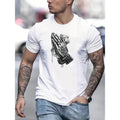 Tees For Men, Praying Hands With Money Print T Shirt, Casual Short Sleeve Tshirt For Summer Spring Fall, Tops As Gifts Made in USA