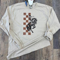 The Checkered Bronc Crewneck Sweatshirt, Cowboy Hoodies, western clothing stuff, western outfits women tops, country western girl clothes hoodies winter outfits for women