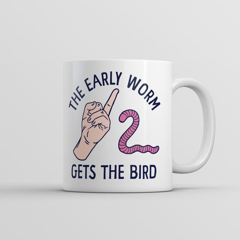 The Early Worm Gets The Bird Mug Funny Sarcastic Middle Finger Graphic Cup-11oz Funny Coffee Mugs Ceramic Printed Drinkware Cup