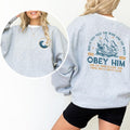 The Wind and Waves Obey Him Sweatshirt, Positive Christian Long Sleeves Pullover, Retro Christian Gifts, Scripture Quote Sweater