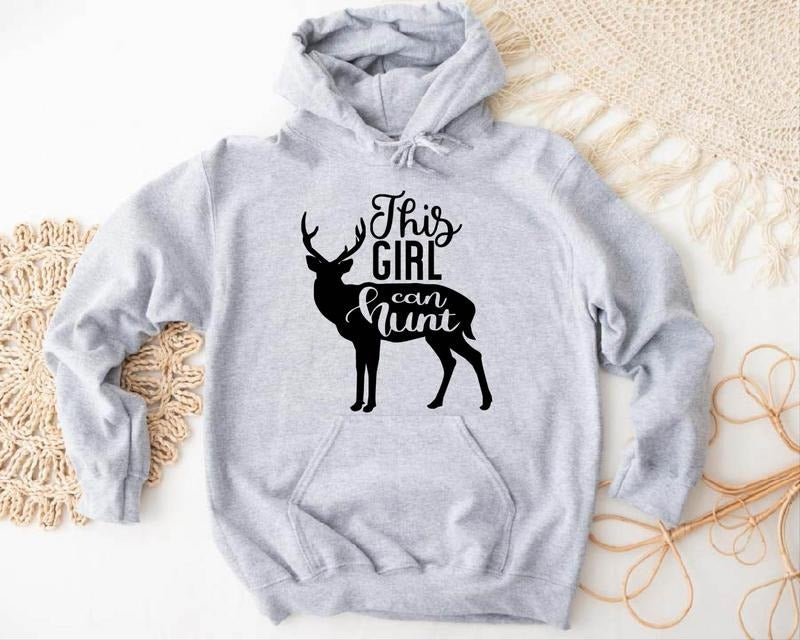 This Girl Can Hunt Sweatshirt, Hunting Season Sweater, Cute Deer Hoodie, Hunting Lover Gift For Woman, Hunters Sweatshirt For Girl.