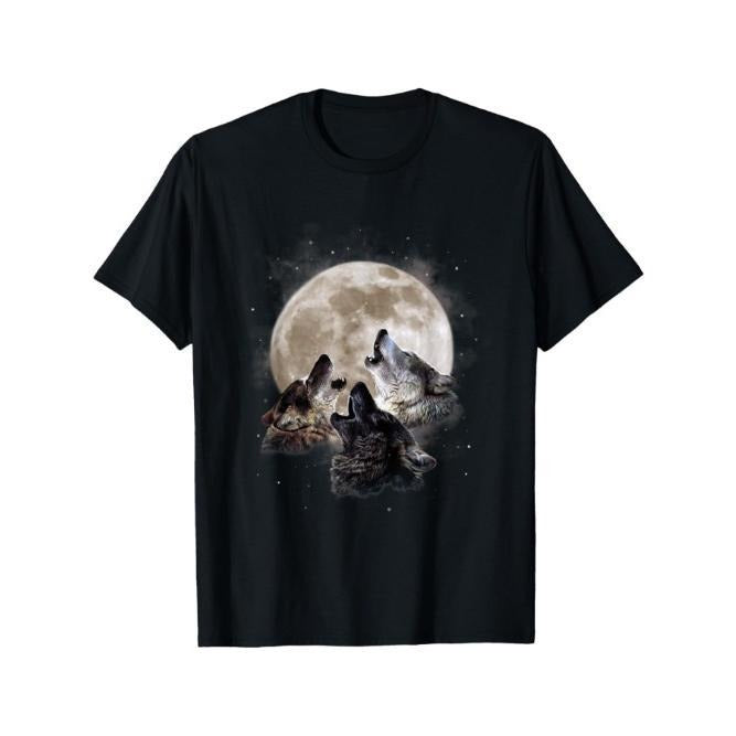 Three Wolves Howling at the Moon - Wolf Lover T-Shirt Made in USA