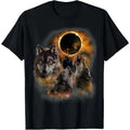 Three Wolves and Solar Eclipse, Forest Wolf Animals Wild T-Shirt