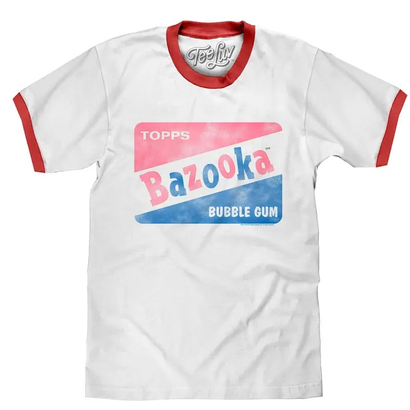 Topps Bazooka Bubble Gum Ringer T-Shirt- Red and White