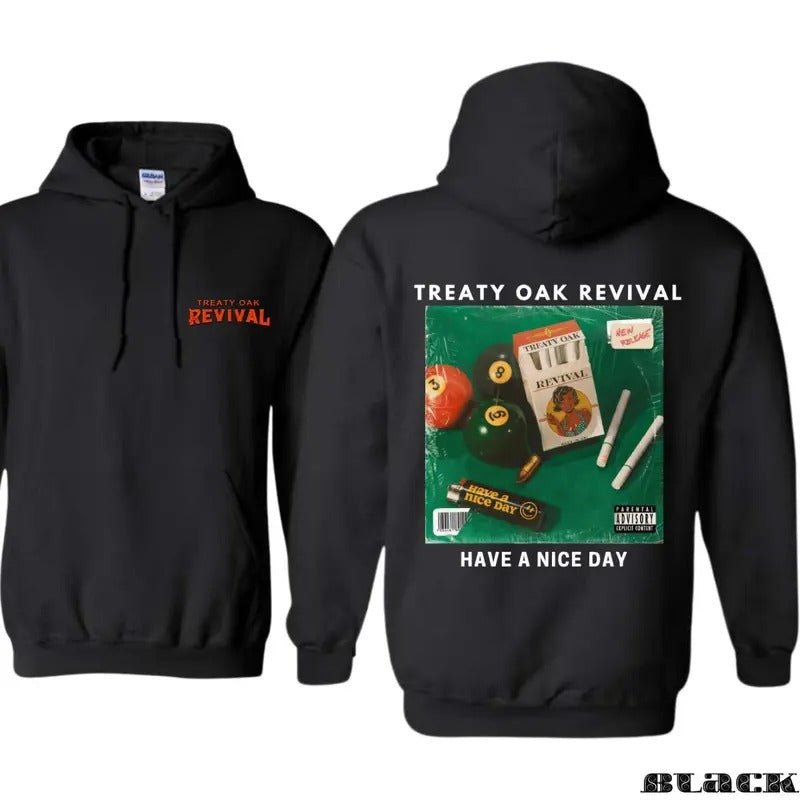 Treaty Oak Revival Hoodie, Unique album cover design with pool balls and , ideal for music fans and street fashion enthusiasts, Hoodie trend