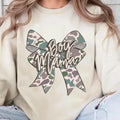 Trending Coquette Camo Bow Boy Mama Cozy Crewneck Sweatshirt, Camo Mama Boy Tee, Hunting Mom Shirt, Mother's Gift