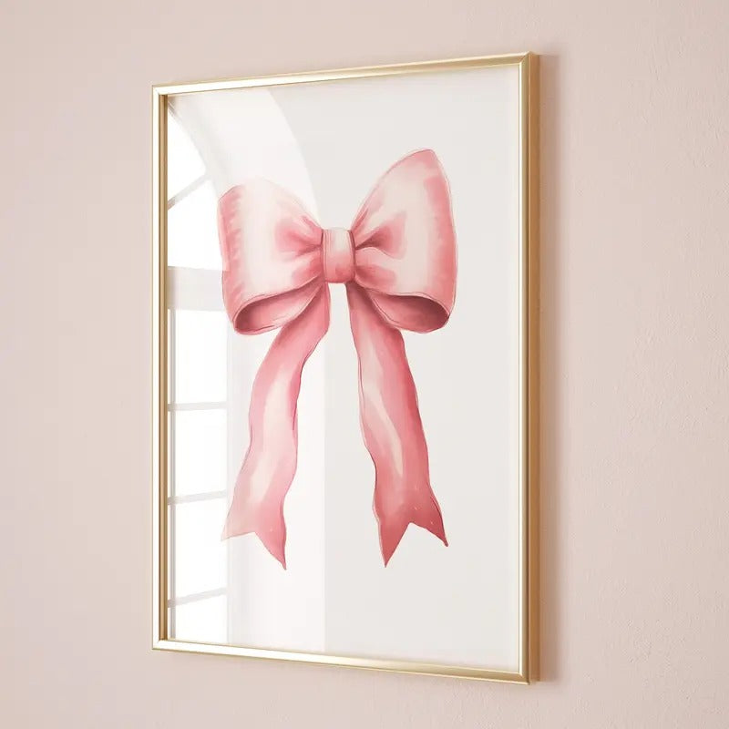 Trendy Watercolor Pink Bow Wall Art Prints, Grand Millennial Preppy Coquette Room Decor, Aesthetic Sandy Liang Bow Print,...