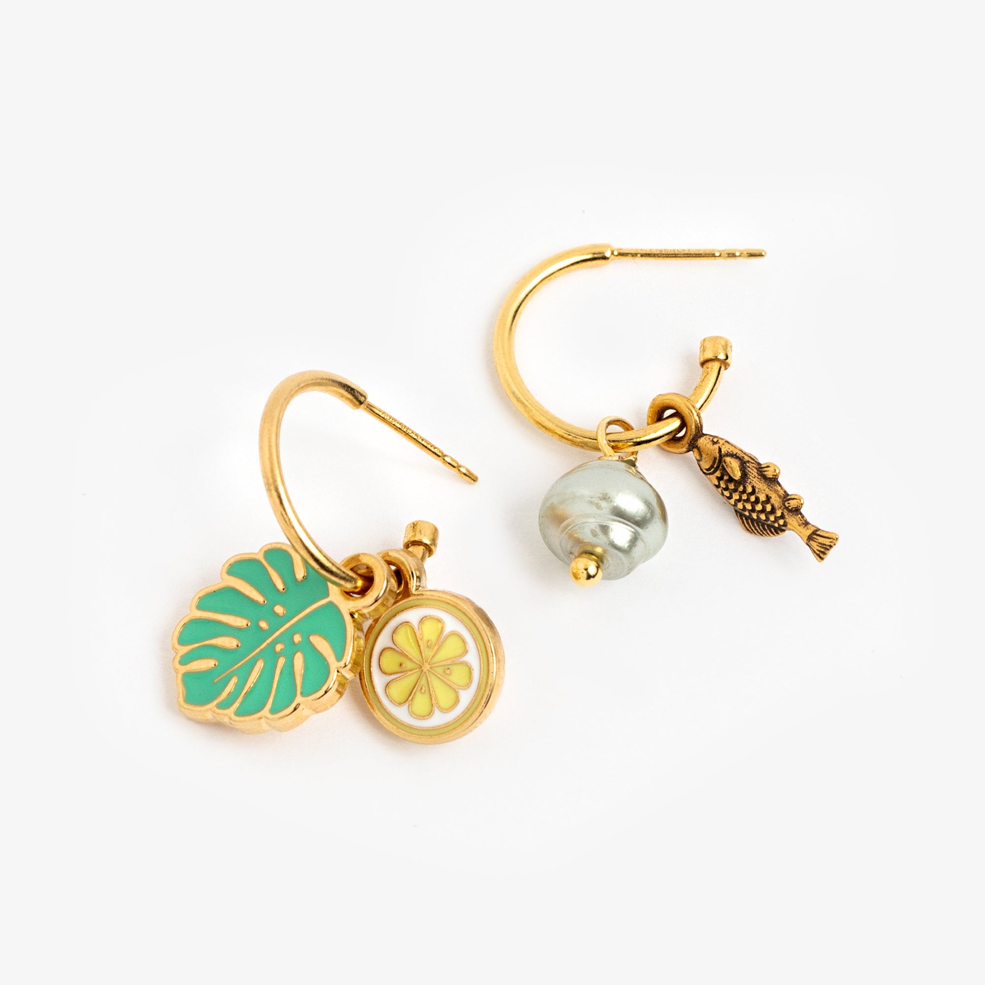 Tropical Charm and Pearl Accent Hoop Earrings