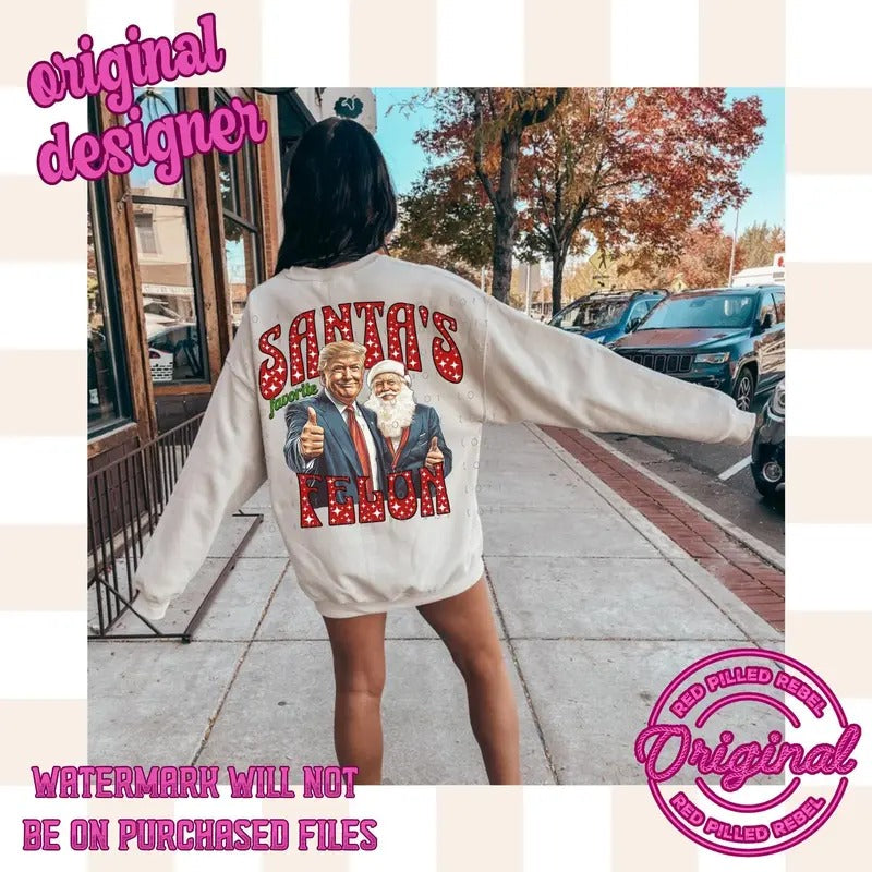 Trump Christmas Santa's Favorite Felon Shirt Menswear Cotton Top Breathable Casual