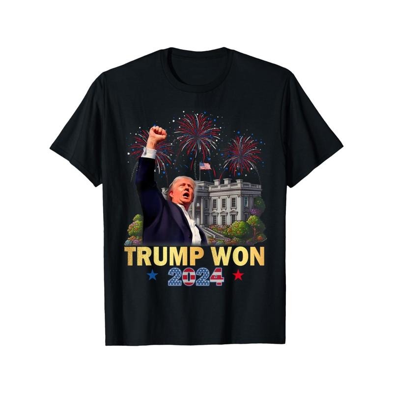 Trump Won 2024 Graphic T-Shirt, 100% Cotton Crew Neck Short Sleeve Casual Tee, All-Season Knit Fabric Pullover, Regular Fit Printed Shirt for Men and Women - Thanksgiving & Christmas Gift Idea made in usa