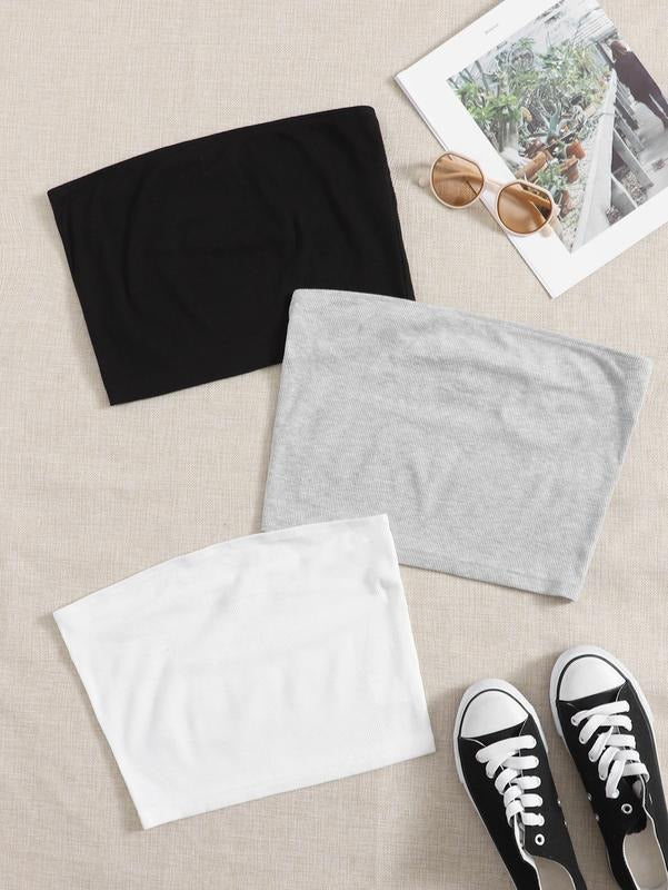 Tube Top  Casual Rib Knit Bandeau Tube Top Set