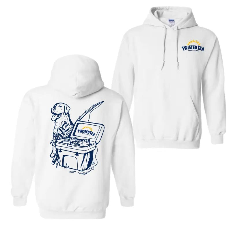 Twisted Tea Fishing Scene with Dog Cooler 2 Sided Hoodie T-Shirt, Twisted Tea Hoodie For Men And Women