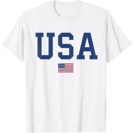 USA  Men Kids American Flag Patriotic 4th of July T-Shirt Made in USA