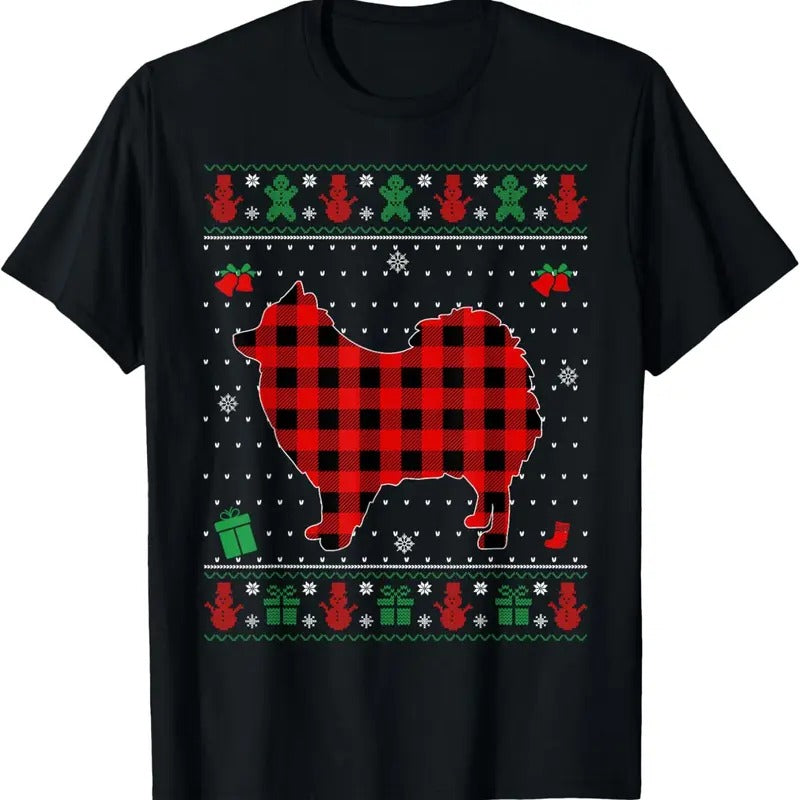 Ugly Christmas Red Plaid Pomeranian Dog Lover Matching Pj T-Shirt