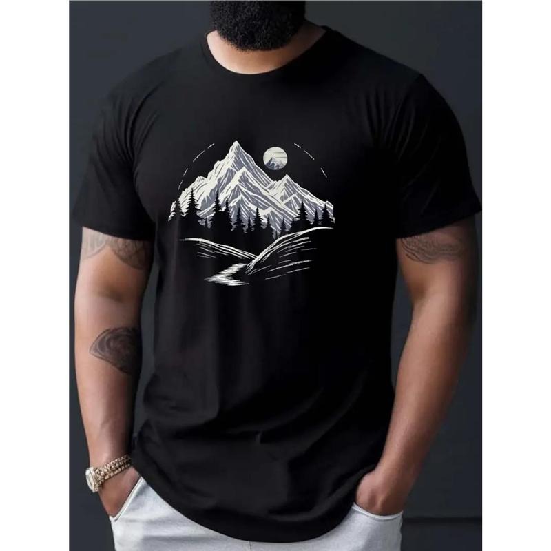 Ultra-Soft, Breathable, Moisture-Wicking Comfojavascrt-Fit Crew Neck Hot Mountain Creative Graphic Print T-Shirt for Men Women Couple Fashion, Street Short Sleeve Cotton, Casual Summer Tee - Perfect for Everyday Wear Made in USA