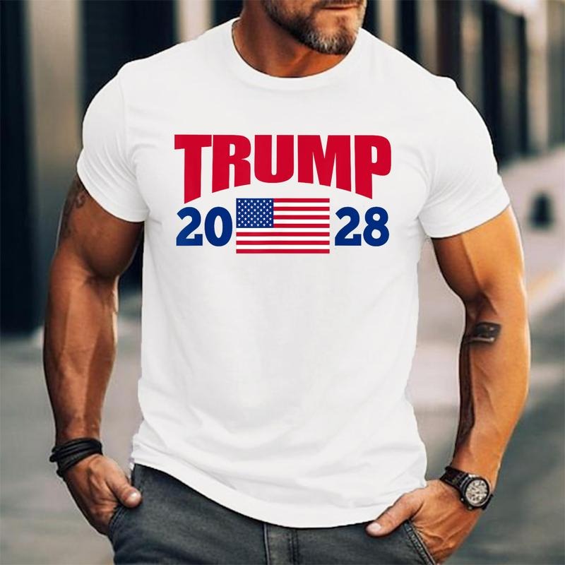 [Unisex Cotton] Trump 2028 Rally Election Trump 2028 USA Flag T-Shirt , Short Sleeve, Top Unisex