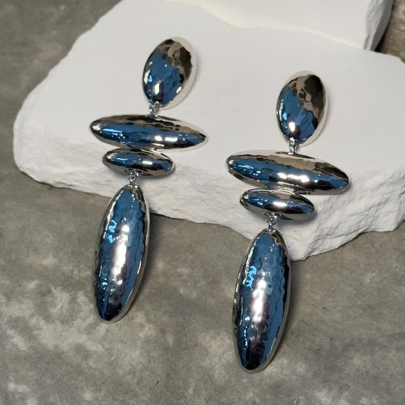 Up to You Textured Layer Earring - Elegant Sculptural Silver-Tone Abstract Design