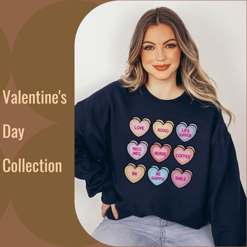 Valentine's Nursing Women's Sweatshirt with Candy Hearts Comfort Fabric