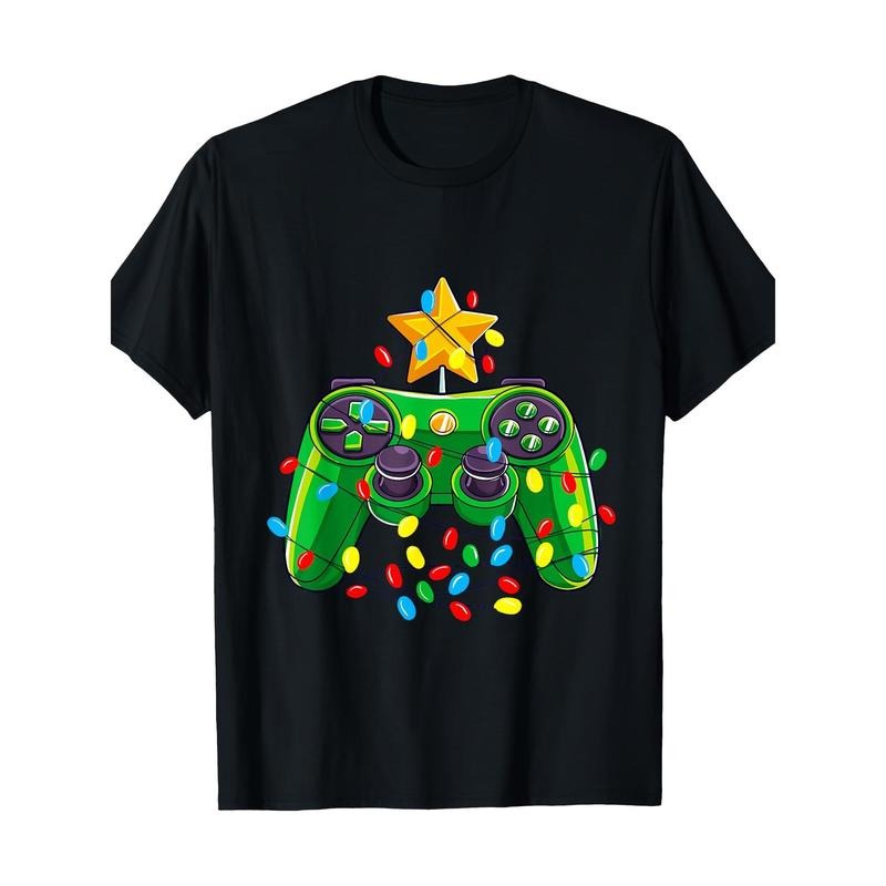 Video Game Controller Christmas Tree Light Game T-shirt-  100% Cotton made in usa