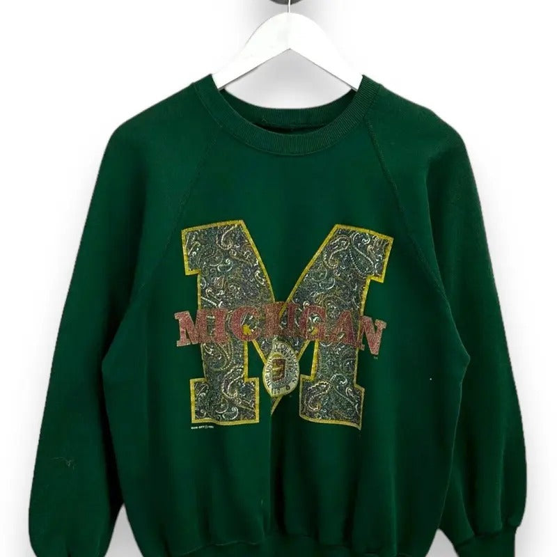 Vintage 1992 Michigan Wolverines NCAA Crest Graphic Sweatshirt Size Medium Green