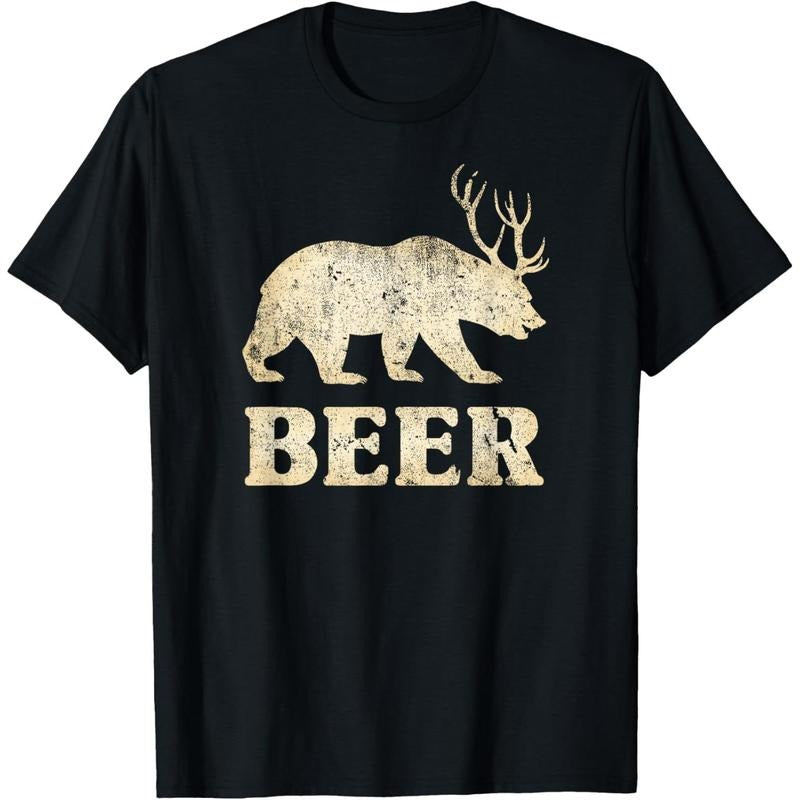 Vintage Bear Deer Funny Beer T-Shirt made in us