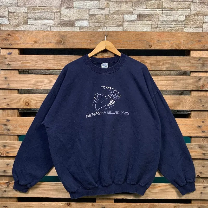 Vintage NCAA Menasha Blue Jays Sweatshirt Menasha Blue Jays Pullover Menasha Blue Jays Crewneck Menasha Blue Jays Embroidery Logo XLarge