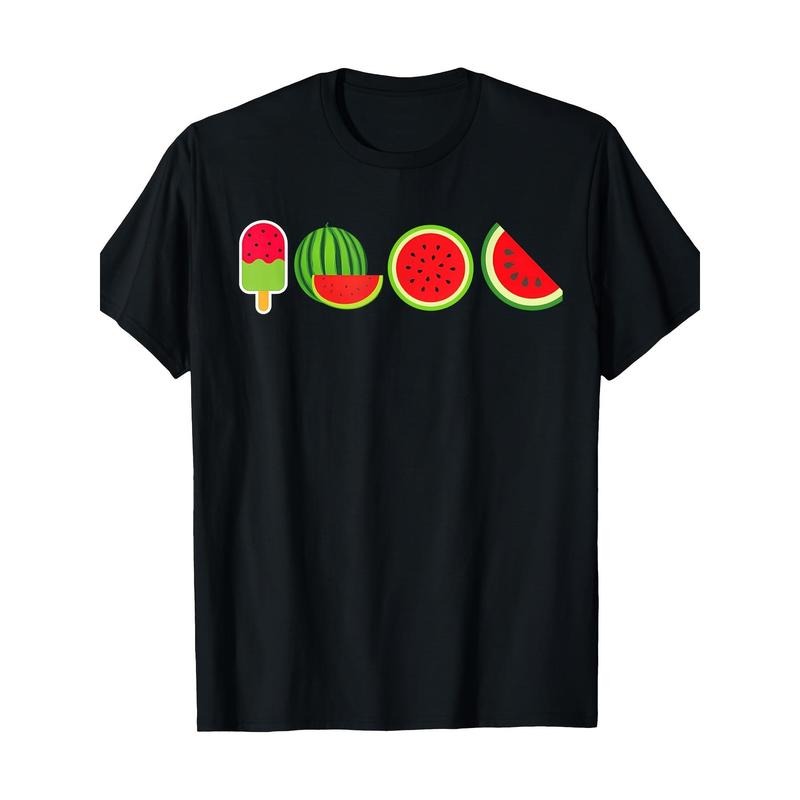 Watermelon Lover T-Shirt - 100% Cotton, Geometric Pattern, Crew Neck, Short Sleeve, All-Season Casual Tee, Slight Stretch...