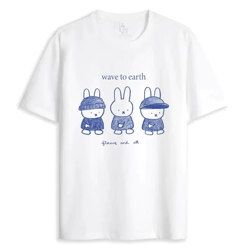 Wave To Earth Miffy Shirt Cute Soft T-shirt Unisex Tops Comfort Crewneck Casual