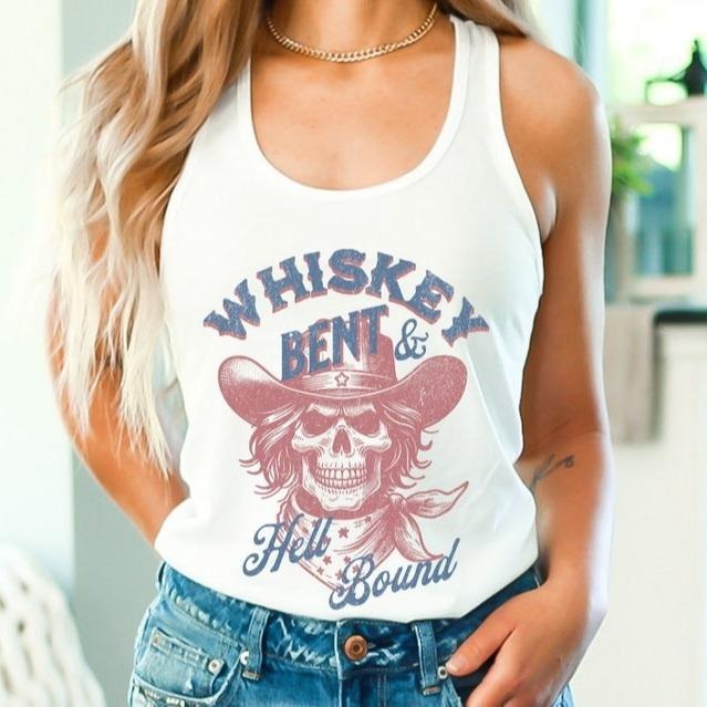 Whisky Bent Hell Bound Tank Top, Country Concert Tank, Western Crop Top Collar Cotton