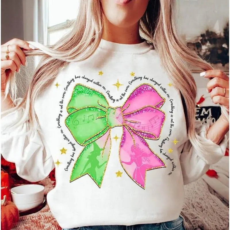 Wicked Change for Good Sweatshirt, Hoodie, T-Shirt, Glitter Coquette Bow Shirt, Defy Gravity Pink and Green Sublimation, Wizard of Oz Fan Art