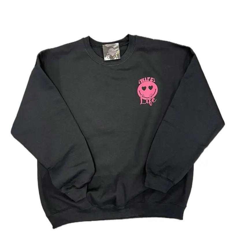 Wife Life Hot Pink and Black Graphic Design Womans Shirt sweatshirt