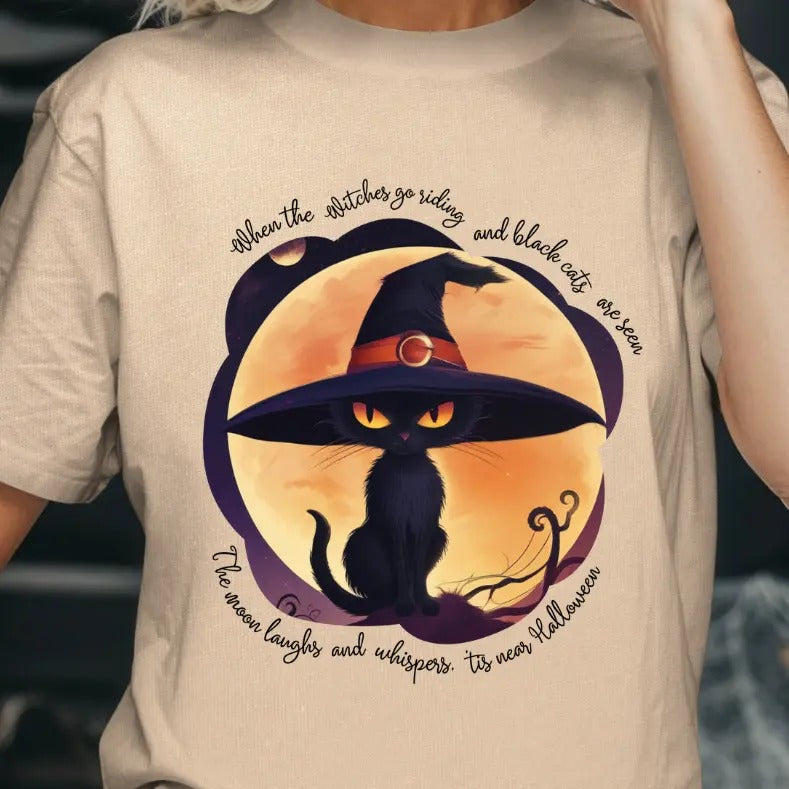 Witchy Black Cat Halloween Themed T-shirt