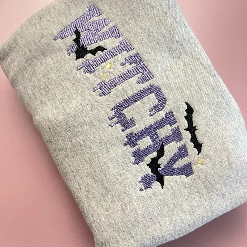 Witchy embroidered Halloween sweatshirt, spooky season sweatshirts , women's sweatshirts and hoodies .