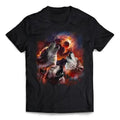 Wolf Howling in Burning Forest Beneath Asteroid Impact Moon, Short-Sleeve Unisex T-Shirt Made in USA