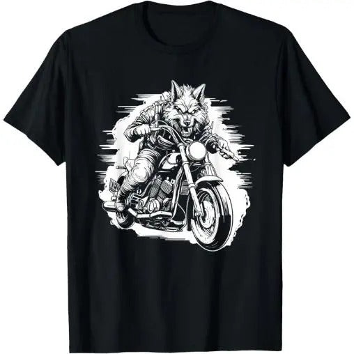 Wolf Motorcycle Animal Wolves - Wildlife Wolf T-Shirt Made in USA