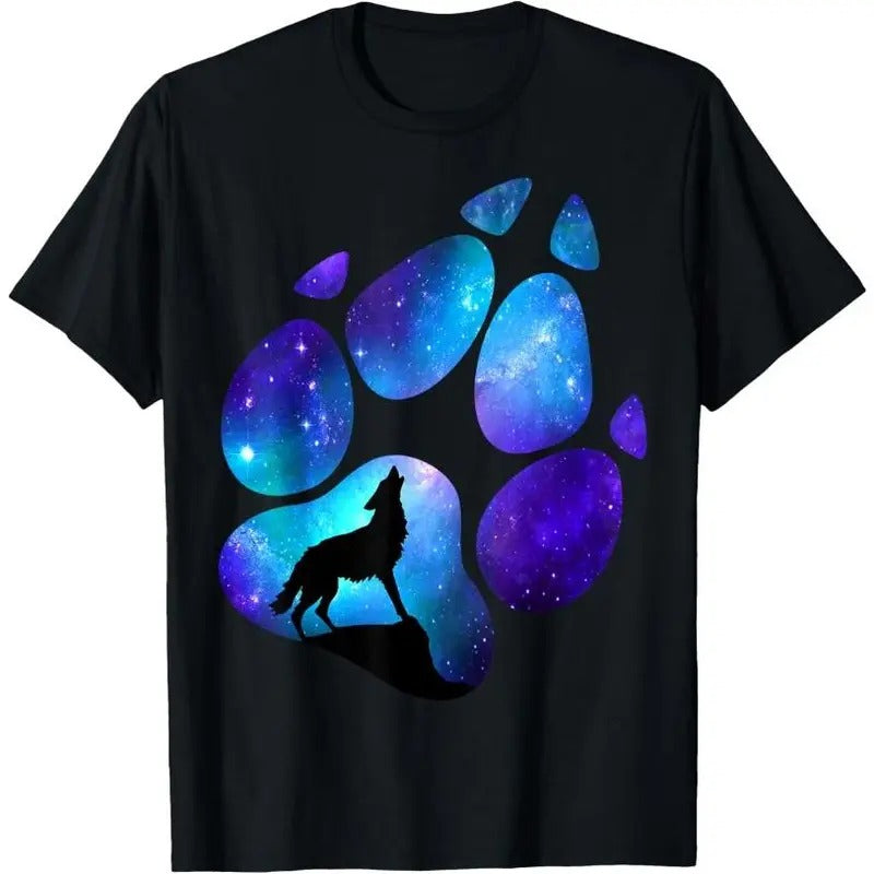 Wolf Paws Galaxy Wild Lone Wolves Stars Moon Wolf T-Shirt