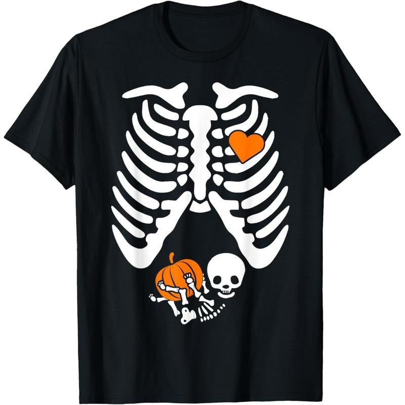 Women Skeleton Pregnancy Announcement Mom Halloween T-Shirt made in usa