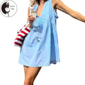 Women Summer Mini Tank Dress Sleeveless Deep V Neck Trendy Floral Eyelet Beach Dress