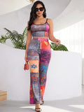 Women's 2pcs All Over Print Cami Top & High Waist Pants Set Summer Clothes Women, Boho Sleeveless Spaghetti Strap Cropped Top & Flare Leg Trousers, Women's Two-Piece Outfits for Summer Holiday Vacation