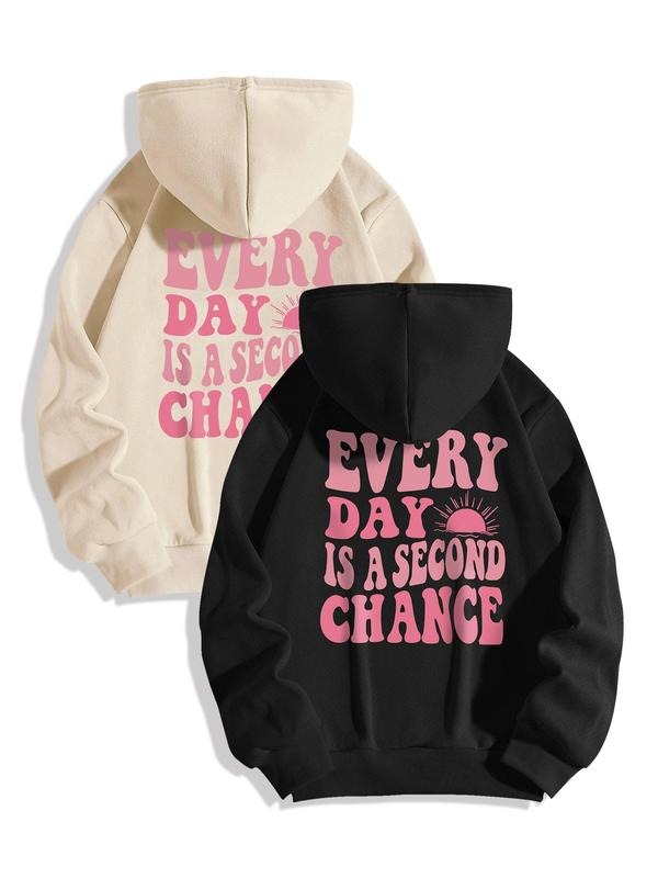 Women's 2pcs Letter Graphic Drop Shoulder Drawstring Hoodie, Casual Pocket Long Sleeve Hooded Sweatshirt, Ladies Fall & Winter Clothes For Daily Wear